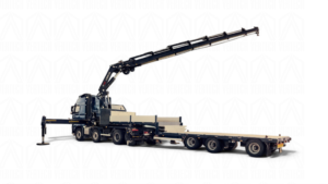 Автомобіль з краном-маніпулятором HIAB X-HiPro 638 на шасі Mercedes-Benz Arocs 4148 AK 8x8 з бортовою платформою + причіп PA-Pplatrofm 20-3